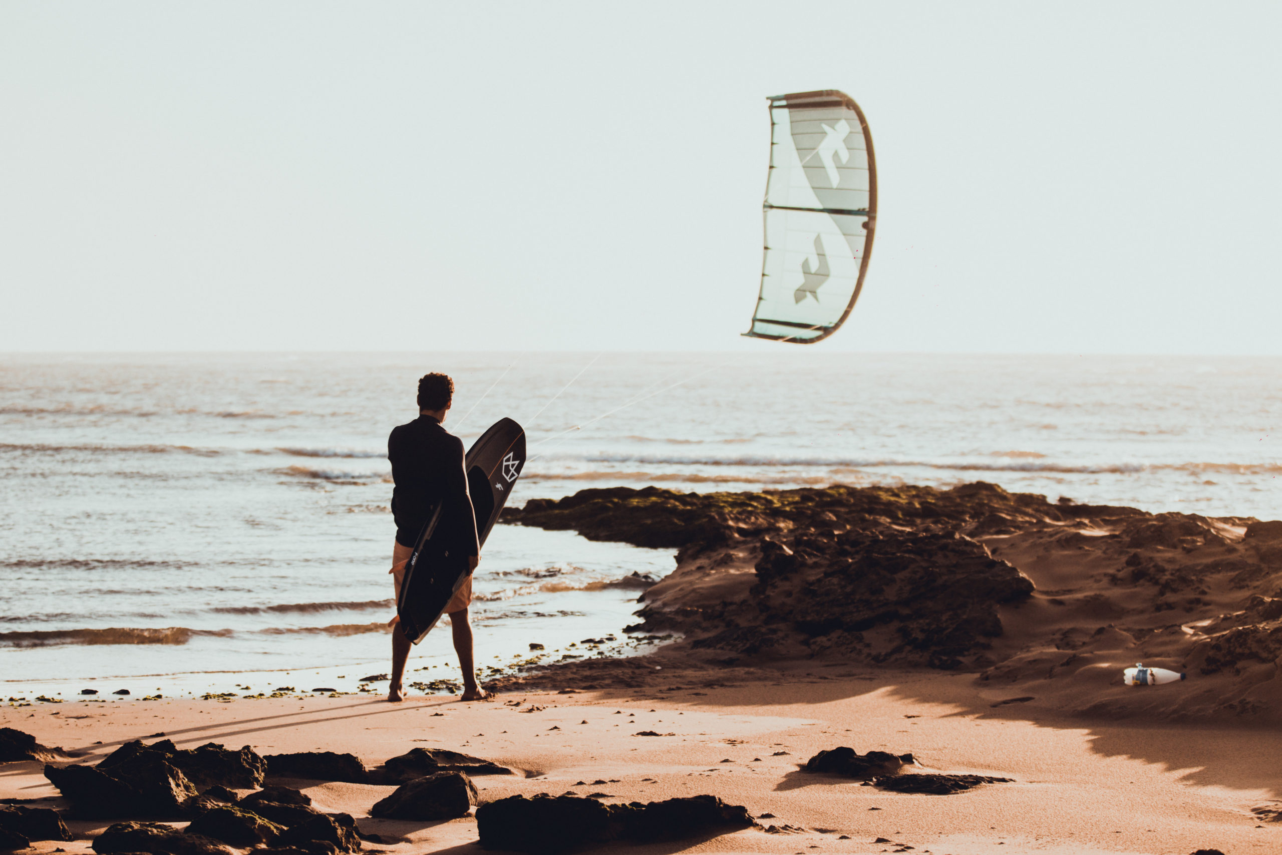 Kitesurfer Ismail Adarzane on the coast of Morocco 