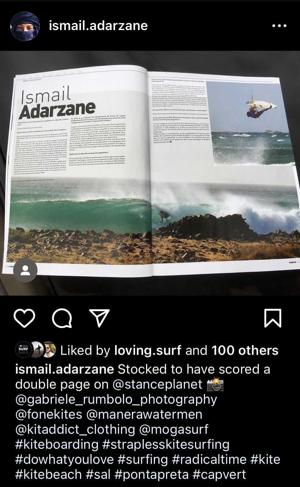 Ismail Adarzane Kitesurfing Double Page Magazine feature in print kite magazine Stance Planet