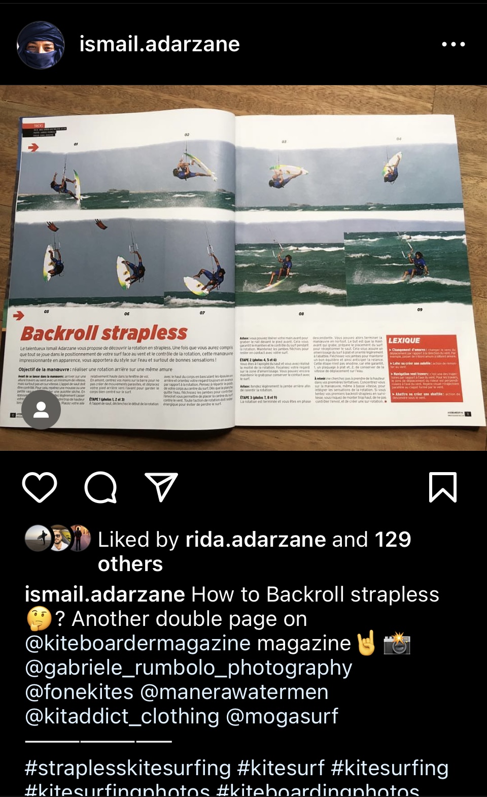 How to bankroll strapless double page feature of Ismail Adarzane Kitesurfer in Kiteboarding Magazine